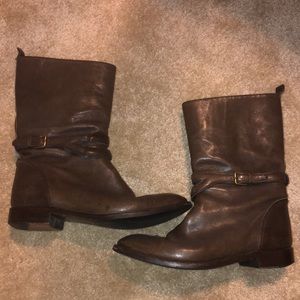 Authentic YSL Brown leather calf boots size 8